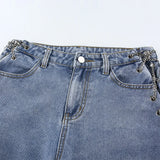 High Waisted Chain Jeans - Featuring a Cross Chain and Hollow Out Design for a Sexy and Elegant Look