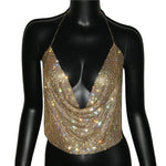 Brilliant Rhinestone Backless Party Crop Top