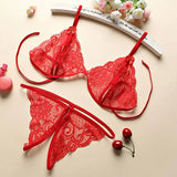 Satin Bow-knot Lingerie See Through Bra And Panties Set