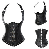 Faux Leather Steampunk Overbust Corset with Buckle Details