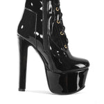 Punk Style Patent Leather Over the Knee Boots with Spike Heels for Women - Lace-up Sexy Pole Dance Shoes