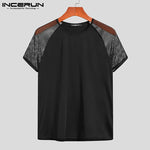 Stay Cool and Edgy with Mesh Patchwork Streetwear Crew Neck Short Sleeve Casual Tops