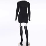 Sexy Women Mini Dress With Socks, Round Neck, Long Sleeve Bodycon Dress Casual Street Dress