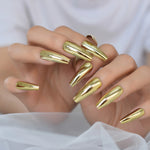 24-Piece Metallic Gold Mirror Coffin Nail Tips - Long Ballerina Press-On Set