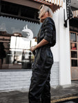 Soft Faux Leather Cargo Jumpsuit Long Sleeve Zipper