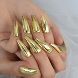 24-Piece Metallic Gold Mirror Coffin Nail Tips - Long Ballerina Press-On Set