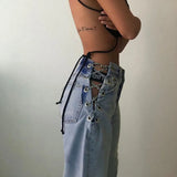 High Waisted Chain Jeans - Featuring a Cross Chain and Hollow Out Design for a Sexy and Elegant Look