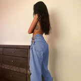 High Waisted Chain Jeans - Featuring a Cross Chain and Hollow Out Design for a Sexy and Elegant Look