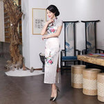 Satin Daily Casual Dress New Long Qipao Print Flower Chinese Cheongsam - Alt Style Clothing