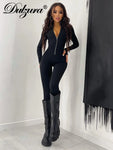 Solid Long Sleeve Zipper Jumpsuit - Sleek, Stylish, and Ready for Anything