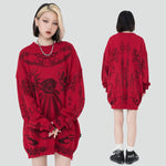 Gothic Skulls Oversized Sweater with Frayed Details for Women