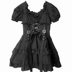 Goth Punk Style Bandage Black Puff Sleeve Dress