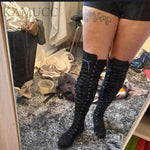 Cross Strap Leather High Boots - Alt Style Clothing