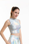 Crop Top Shiny Material Leather Sleeveless Vest - Alt Style Clothing