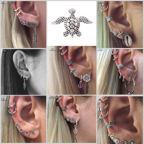 Goth Vintage Piercing Set – Boho Stud and Ear Cuff Combo