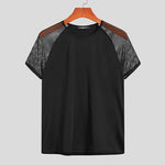 Stay Cool and Edgy with Mesh Patchwork Streetwear Crew Neck Short Sleeve Casual Tops