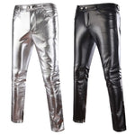 Faux Leather Skinny Pants with Button Detail for Motorcycle Fashion