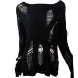 Split Hole Knit Sweater Gothic Lady Hollow Out Cool Pullover - Alt Style Clothing