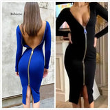 Long Sleeve Bandage Hollow Out Backless Club Dress