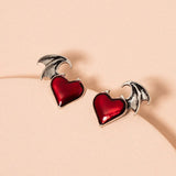 Punk Devil Wings Heart-Shaped Earrings 