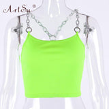 Metal Chain Straps Cropped Tank Top - Alt Style Clothing