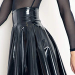 Gothic High Waist PU Leather Flared Pleated Mini Skirt