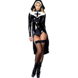 Saintlike Seductress Costume Faux Leather PVC Wetlook Nun Costume - Alt Style Clothing