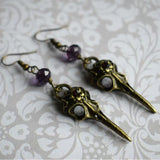 Vintage Bronze Crow Skull Dangle Earrings – Gothic Wiccan Jewelry