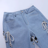 High Waisted Chain Jeans - Featuring a Cross Chain and Hollow Out Design for a Sexy and Elegant Look