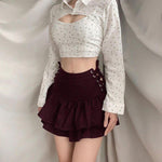 High Waist Lace Plaid Pleated Gothic Mini Skirt - Alt Style Clothing