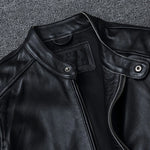 Edgy Motorcycle Jacket in Genuine Leather with Stand Collar