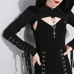 Cross Bandage Metal Hooded Pullover - Alt Style Clothing