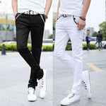 Punk Style Slim Fit Denim Pants with High Stretch and Chain Detail - Mid Waist