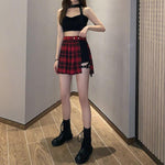 Pleated Gothic Punk Style Plaid Irregular Skirt High Waist - Alt Style Clothing