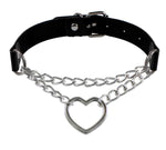 Gothic Leather Collar Choker Metal Chain - Alt Style Clothing