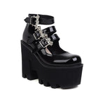Punk Style Wedge Pumps Ultra-High Waterproof Platform Glossy Patent Leather - Alt Style Clothing