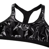 Glossy PVC Leather Deep U Half Cup Sheath Top – Sexy I-Shaped Tank