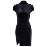 Gothic Satin Cheongsam Mini Dress with Stand Collar