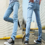 Punk Style Slim Fit Denim Pants with High Stretch and Chain Detail - Mid Waist