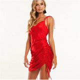 Elegant Satin Ruched Bodycon Spaghetti Strap Mini Dress