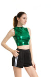 Crop Top Shiny Material Leather Sleeveless Vest