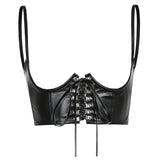 Gothic Dark PU Leather Crop Top Corset Cincher Belt - Alt Style Clothing