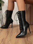 Ankle Boots With Pointed Toe High Heels - Alt Style Clothing