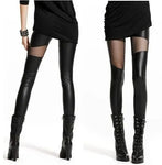 Leather Push-Up Leggings with Stretch Splicing and Lace PU Design