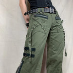 Vintage Grunge Gothic Bandage Cargo Pants with Buckle Detailing - Punk Style Sweatpants