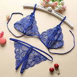 Satin Bow-knot Lingerie See Through Bra And Panties Set