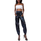 High-Waisted PU Leather Bloomers – Casual Loose Fit with Pockets