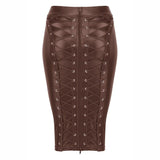 PU Leather Strappy Zipper Hip Wrap Pencil Midi Skirt - Alt Style Clothing