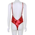 Shiny Metallic One-Piece Sleeveless Patent Leather High Cut Body Suit - Alt Style Clothing