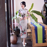 Satin Daily Casual Dress New Long Qipao Print Flower Chinese Cheongsam - Alt Style Clothing